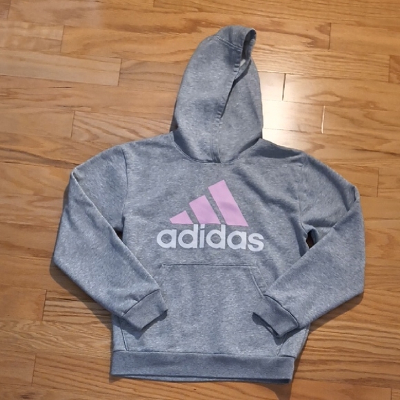 Adidas Kids Gray Hoodie with Pink Graphic, Size 14, EUC - Picture 1 of 6